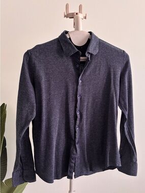 Simons Men's Heather Navy Long-Sleeve Button-Down Shirt